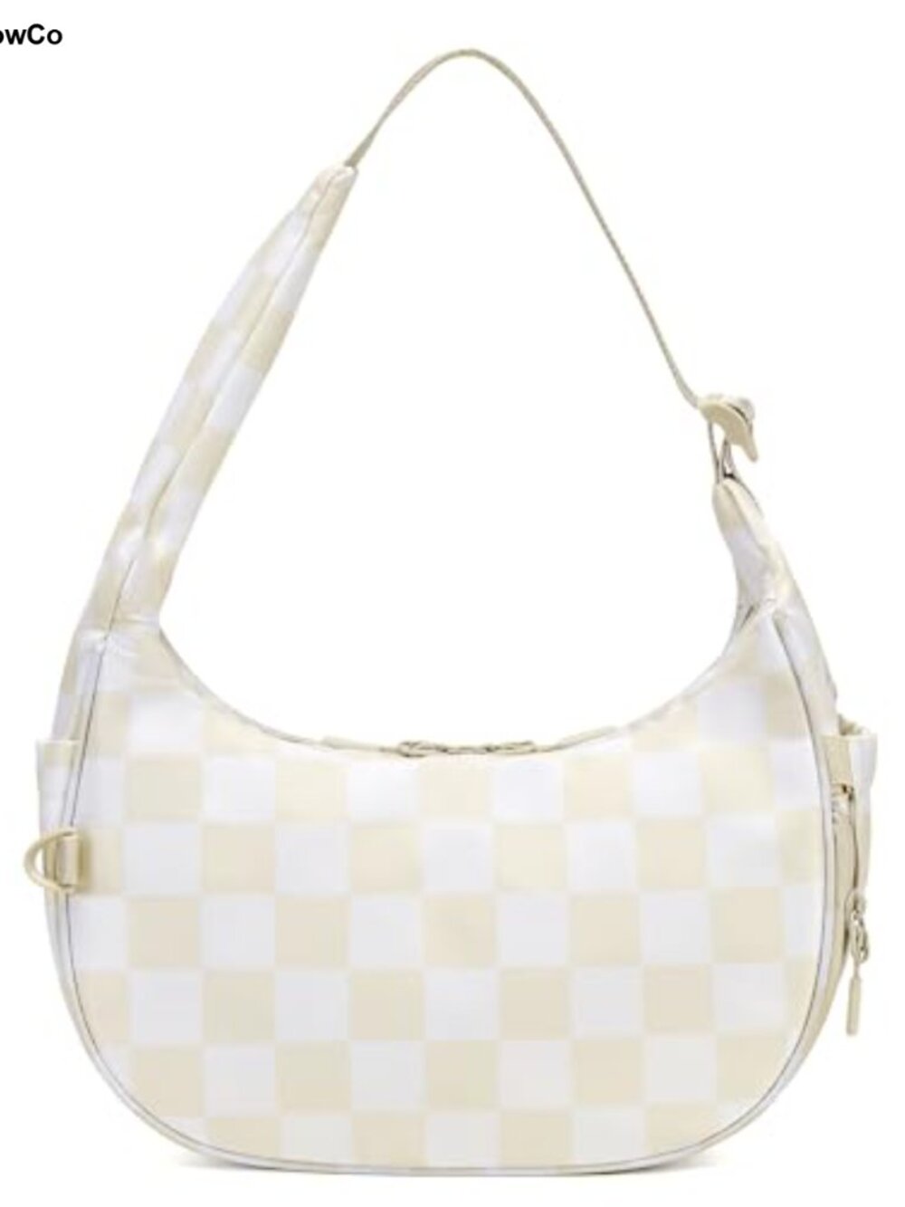 Nylon Quilted Checkered Crescent Shoulder Bag Hobo Purse for Women